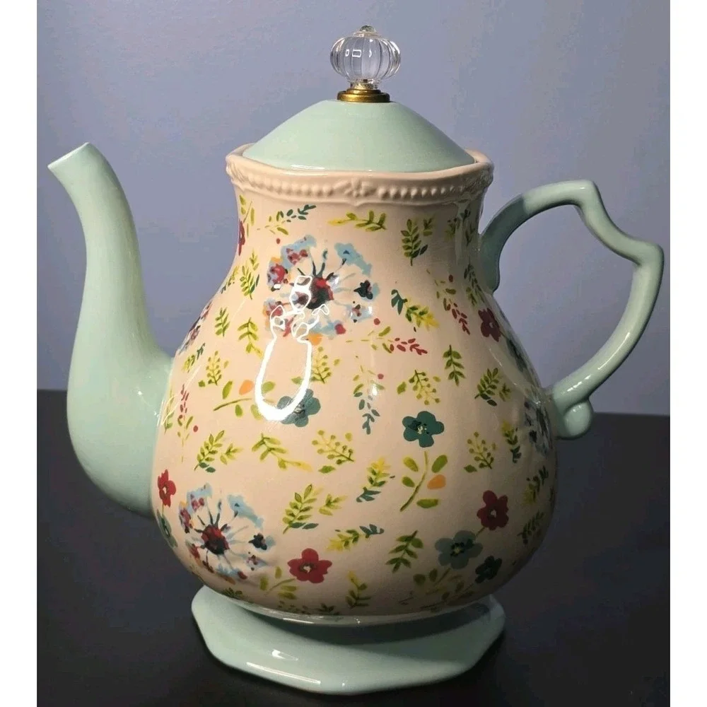 Pioneer Woman KARI Teapot Pitcher Stoneware 2.7 Qt Floral-Country Farmhouse